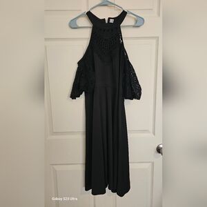 Black cold shoulder lace dress